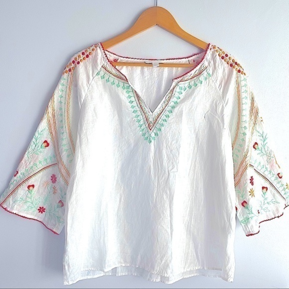Charter Club White Linen Embroidery Tunic Sz S